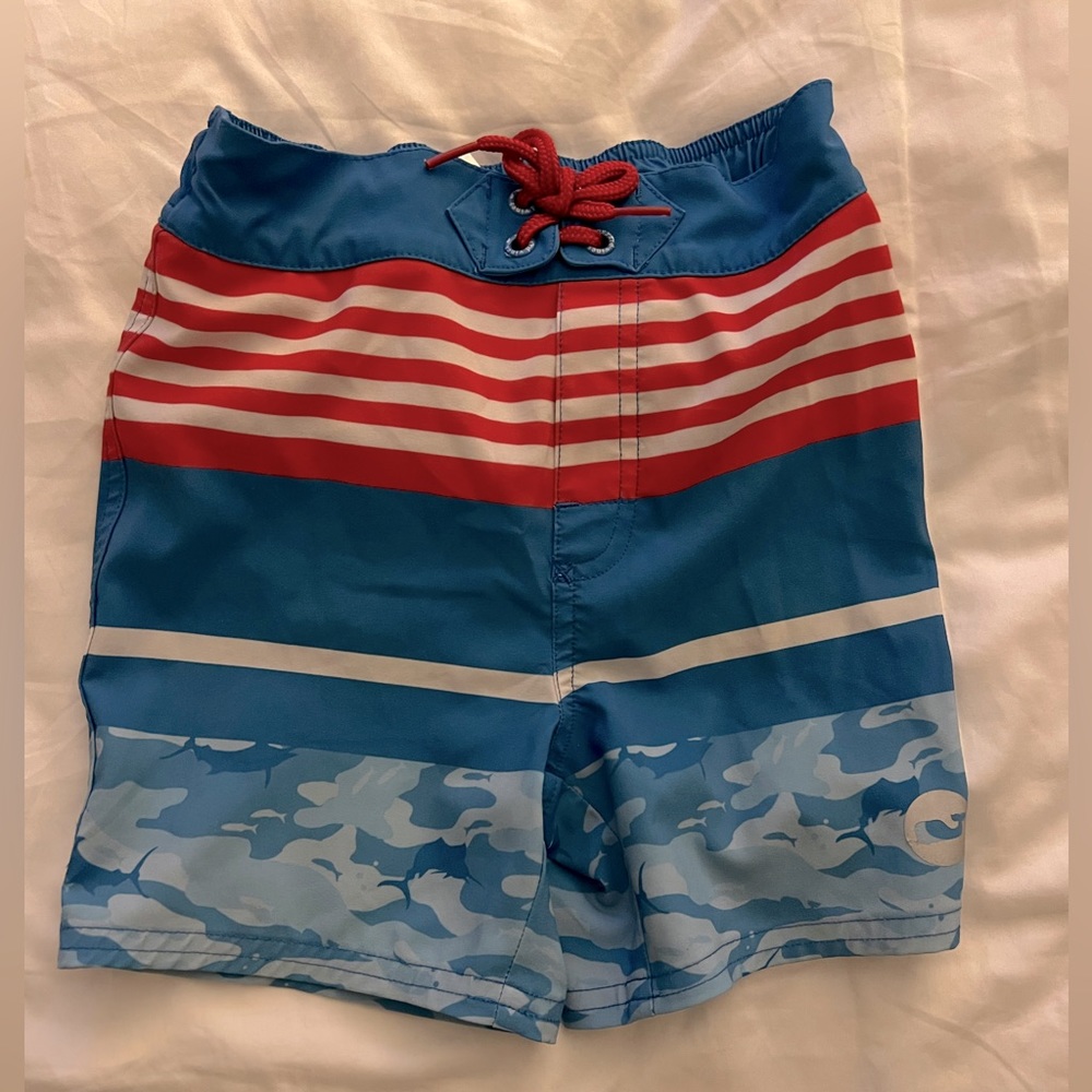 Vineyard Vines red white and blue swim trunk